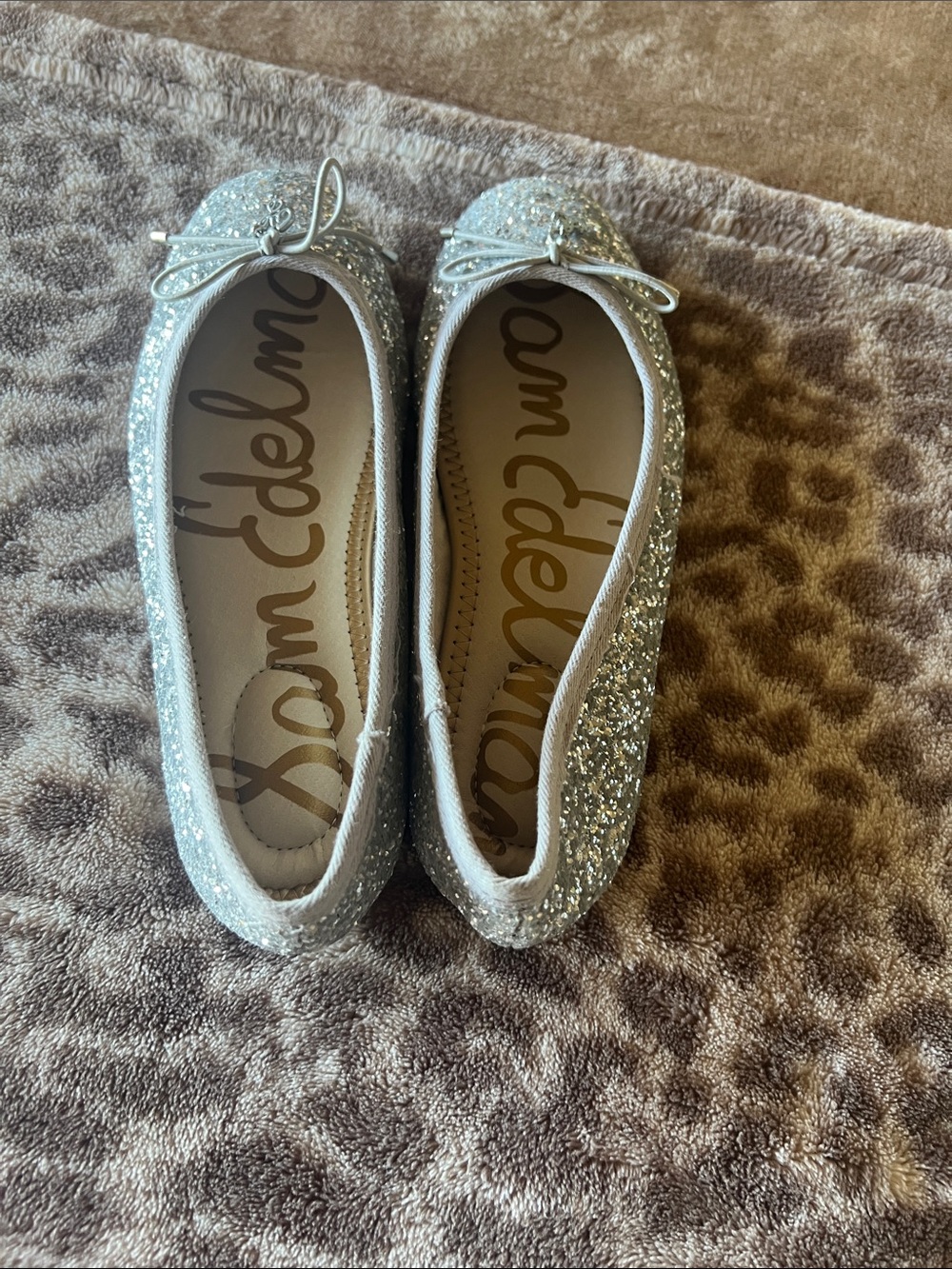 Sam Edelman Silver Sparkle Bow Ballet Flats